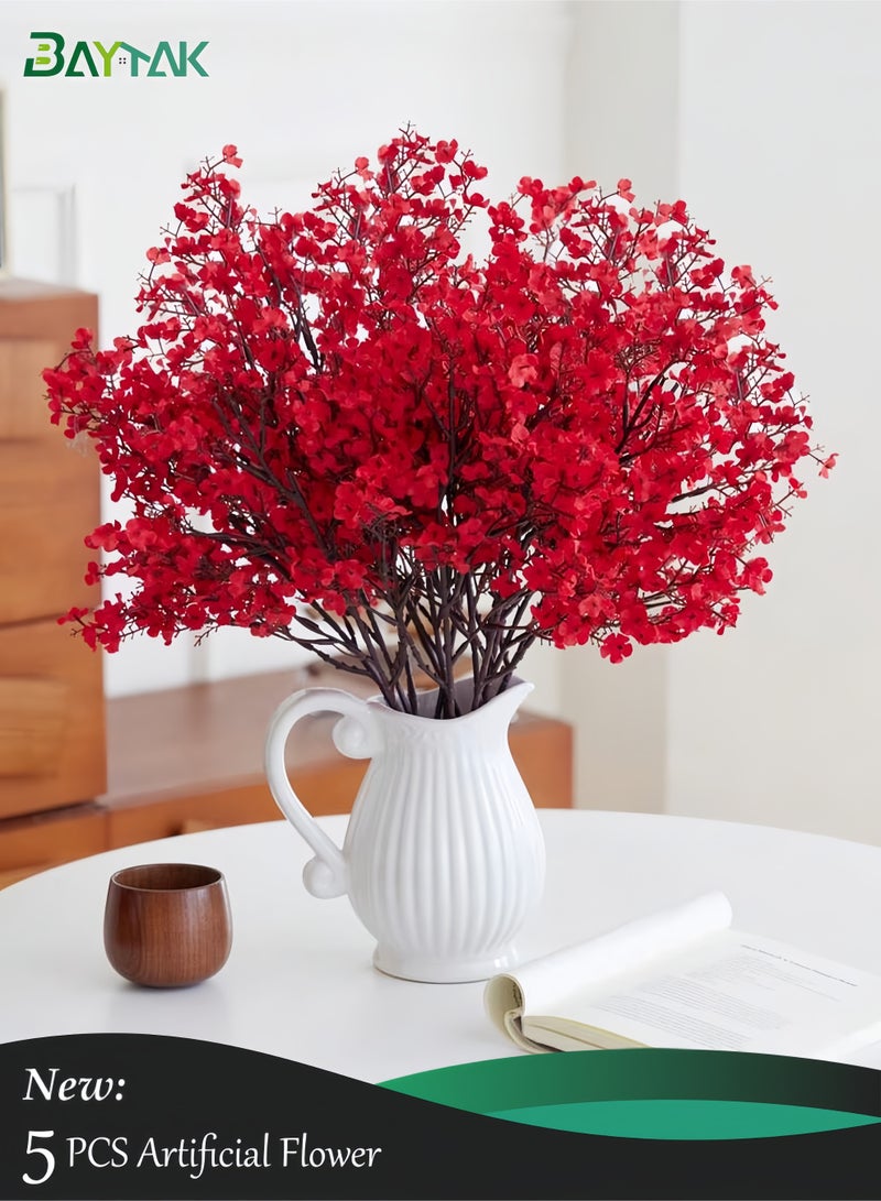 Baytak 5 Pieces Artificial Flowers, Fake Flowers for Vase Decoration,Red Baby's Breath for Home Decor,Artificial Flower Bouquet, All-Purpose Artificial Flower Decor for Indoor and Events,51cm - Image 1